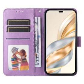 Honor Magic 7 Lite napraforgó mintás dombornyomott fliptok – lila- 1 kép