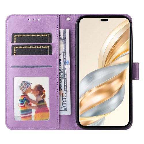 Honor Magic 7 Lite napraforgó mintás dombornyomott fliptok – lila- 1 kép