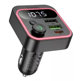   Bluetooth FM Transmitter és Autós Töltő Hoco E85, 2 x USB-A - 1 x USB-C, Fekete