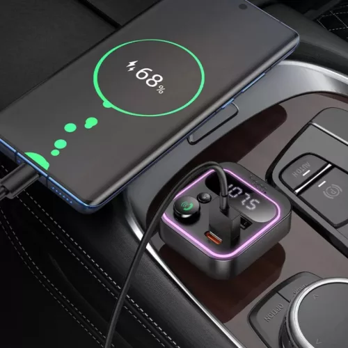 Bluetooth FM Transmitter és Autós Töltő Hoco E85, 2 x USB-A - 1 x -6942007634304 6 kép