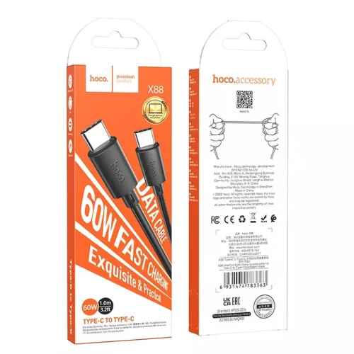 Hoco 3A 60W 1 m X88 fekete Type-C USB kábel-6931474783363 5 kép