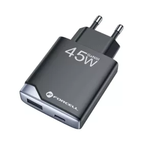   Forcell F-Energy Ultra Slim GaN III hálózati töltő, USB-C + USB-A, PD/QC4.0, 3A/45 W, fekete (B245202(1A1C))