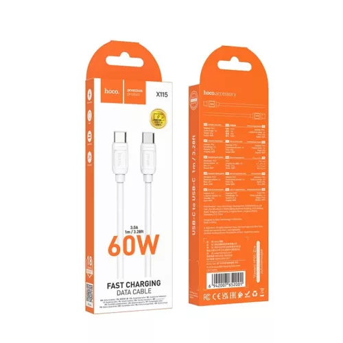 USB C - USB C kábel Hoco PD 5A 240W 1 m X115 fehér-6942007652025 5 kép