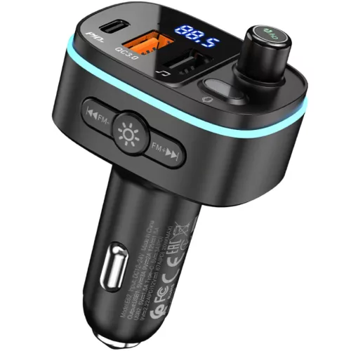 Hoco E62 Fast Bluetooth FM Transmitter és Autós Töltő, Fekete-6931474756299 3 kép