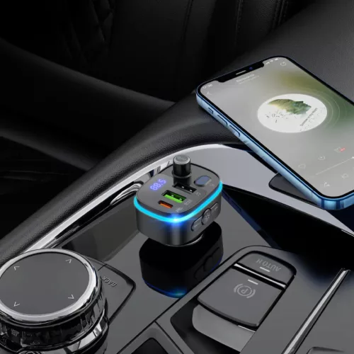 Hoco E62 Fast Bluetooth FM Transmitter és Autós Töltő, Fekete-6931474756299 6 kép