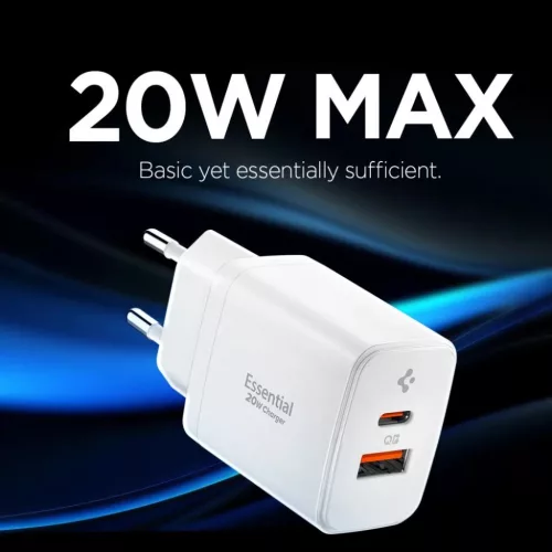 Fehér Spigen Essential EE202EU 2-portos hálózati töltő 20W-8809971235297 5 kép