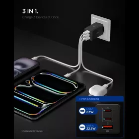 Spigen Essential EE673EU 3-portos hálózati töltő 67W Fekete-8800283302929 2 kép