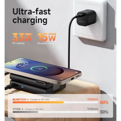 SURITCH 3in1 töltőállomás Samsunghoz, 15W összecsukható vezeték-6977140252924 2 kép