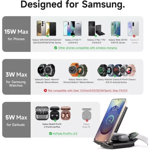 SURITCH 3in1 töltőállomás Samsunghoz, 15W összecsukható vezeték-6977140252924 6 kép