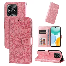   Honor X5c Plus dombornyomott napraforgó mintás bőrtok (rózsaszín) flip