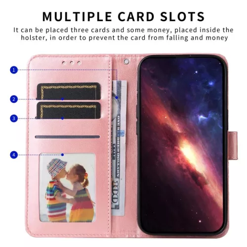 Honor X5c Plus dombornyomott napraforgó mintás bőrtok (rózsaszín)- 4 kép