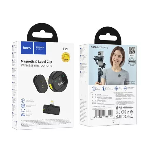 Wireless Mikrofon Hoco L21, Lightning, Fekete-6942007663137 9 kép
