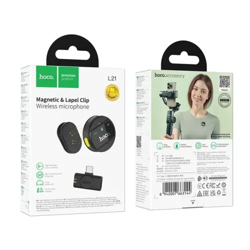 Vezeték nélküli mikrofon Hoco L21, USB-C, Fekete-6942007663144 8 kép
