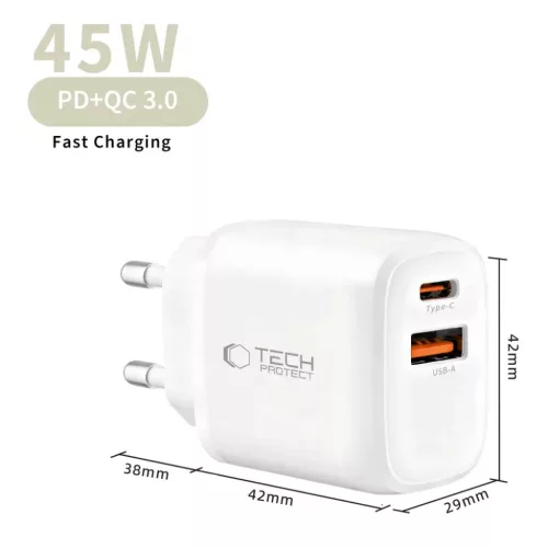Tech-protect Nca45w-gan 2-port hálózati töltő PD 45W / QC3.0 + Lig-5906302336012 9 kép