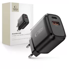   Tech-protect Nca45w-gan 2-port Hálózati Töltő Pd 45w / Qc3.0 Fekete