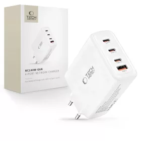   Tech-protect Nc140w-gan 4-port Hálózati Töltő Adapter Pd 140w / Qc3.0 Fehér