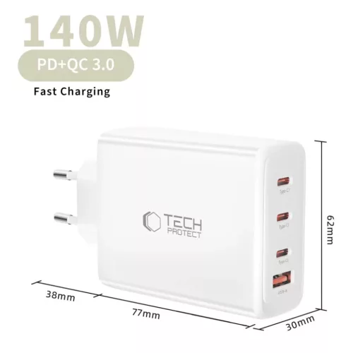 Tech-protect Nc140w-gan 4-port Hálózati Töltő Adapter Pd 140w / Qc-5906302335947 5 kép