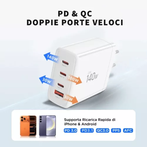 Tech-protect Nc140w-gan 4-port Hálózati Töltő Adapter Pd 140w / Qc-5906302335947 6 kép