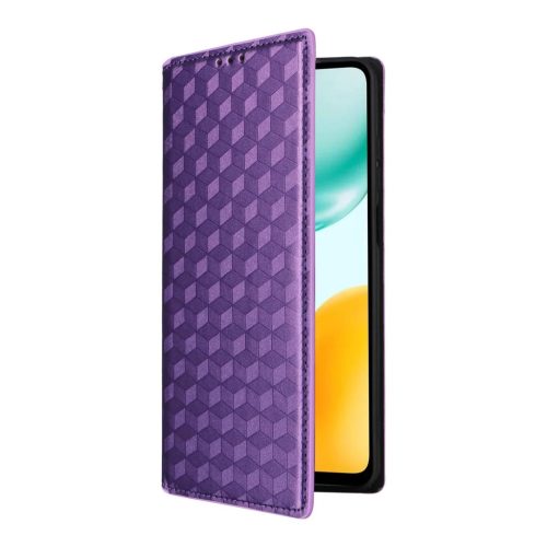 Honor X5c Plus – kockás textúrájú, flip műbőr telefontok, lila- 3 kép