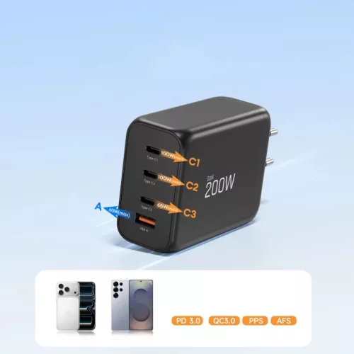 Tech-protect Nc200w-gan 4-port Hálózati Töltő Pd 200w / Qc3.0 Feke-5906302352340 6 kép