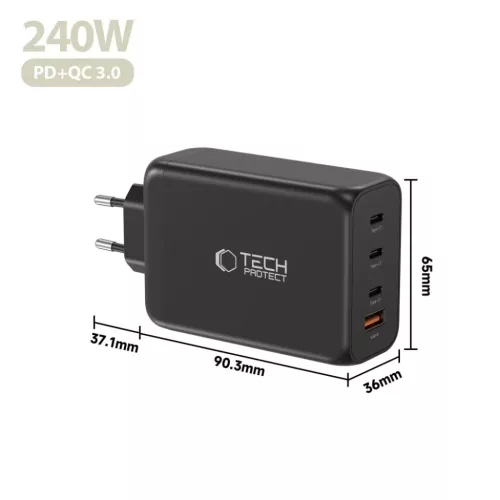 Tech-Protect NC240W-GAN 4-portos hálózati töltő PD 240W / QC3.0 Fe-5906302352364 5 kép