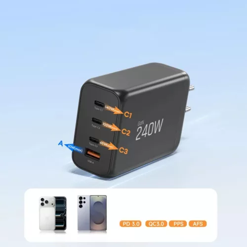 Tech-Protect NC240W-GAN 4-portos hálózati töltő PD 240W / QC3.0 Fe-5906302352364 6 kép