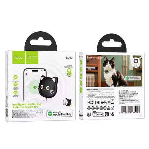 Apple kompatibilis nyomkövető Hoco Macska forma E91D fekete-6942007666091 6 kép