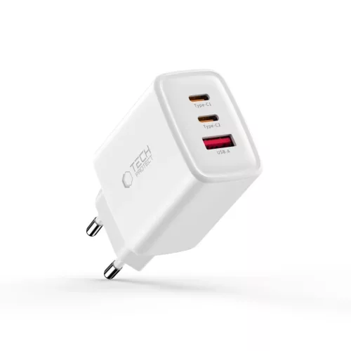 Tech-Protect NCA65W-GAN 3-portos hálózati töltő PD 65W / QC3.0 Feh-5906302336074 2 kép