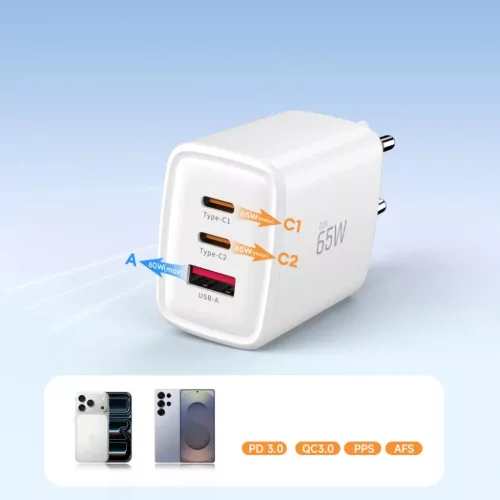 Tech-Protect NCA65W-GAN 3-portos hálózati töltő PD 65W / QC3.0 Feh-5906302336074 7 kép