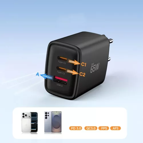 Tech-protect Nca65w-gan 3-portos hálózati töltő Pd 65w / Qc3.0 Fek-5906302336081 7 kép