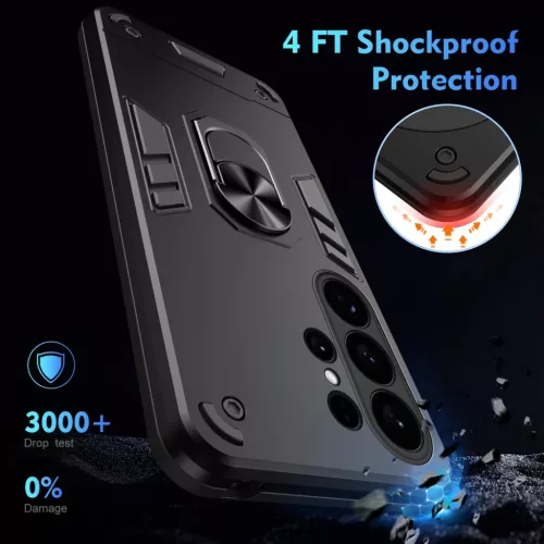 Samsung Galaxy S26 Ultra Ütésálló Fém Gyűrűs Telefon Tok (Feket- 2 kép