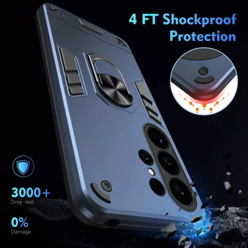 Samsung Galaxy S26 Ultra Ütésálló Fém Gyűrűs Telefon Tok (Kék)- 2 kép