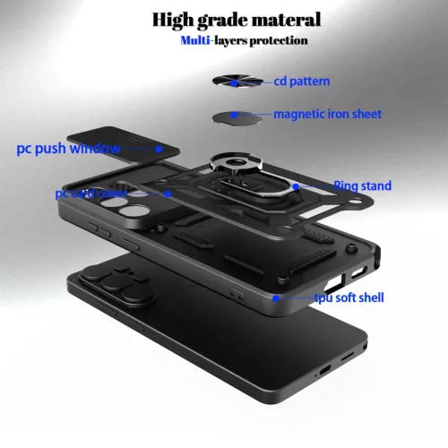 Samsung Galaxy S26 Ultra Slide-es Kameravédős TPU + PC Tok (Fekete)- 2 kép