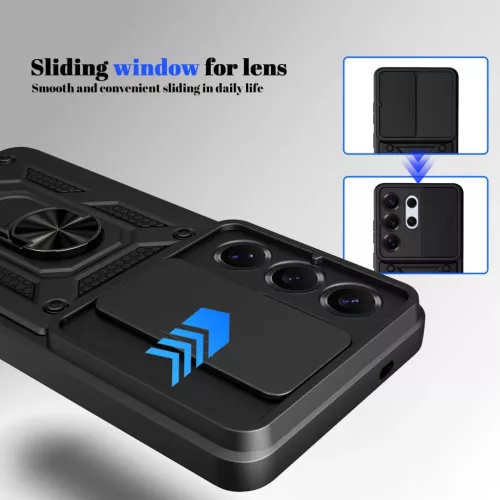 Samsung Galaxy S26 Ultra Slide-es Kameravédős TPU + PC Tok (Fekete)- 7 kép