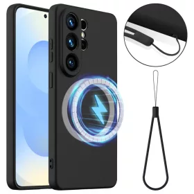   Samsung Galaxy S26 Ultra Ütésálló Szilikon MagSafe Telefon Tok (Fekete)