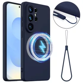   Samsung Galaxy S26 Ultra Ütésálló Szilikon MagSafe Telefon Tok (navy kék)