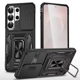   Samsung Galaxy S26 Ultra páncél PC-TPU mágneses kameravédő telefontok (fekete)
