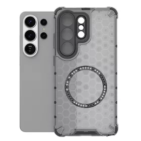   Samsung Galaxy S26 Ultra honeycomb mintás, Magsafe ütésálló telefontok (füst áttetsző fekete)