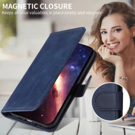 Samsung Galaxy S26 Ultra klasszikus PU bőr fliptok, tok – kék- 2 kép