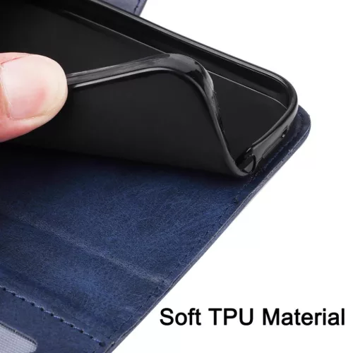 Samsung Galaxy S26 Ultra klasszikus PU bőr fliptok, tok – kék- 5 kép