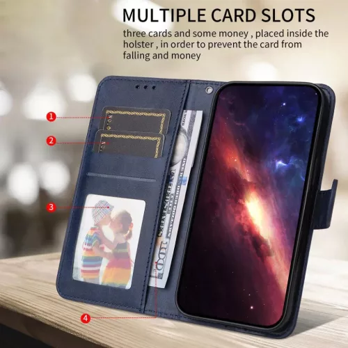 Samsung Galaxy S26 Ultra klasszikus PU bőr fliptok, tok – kék- 6 kép