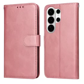   Samsung Galaxy S26 Ultra klasszikus PU bőr fliptok, tok – rózsaarany