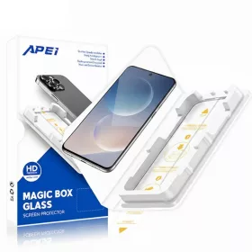   Samsung Galaxy S26 prémium üvegfólia felhelyező kerettel, ujjlenyomat olvasó kompatibilis fekete kerettel Apei