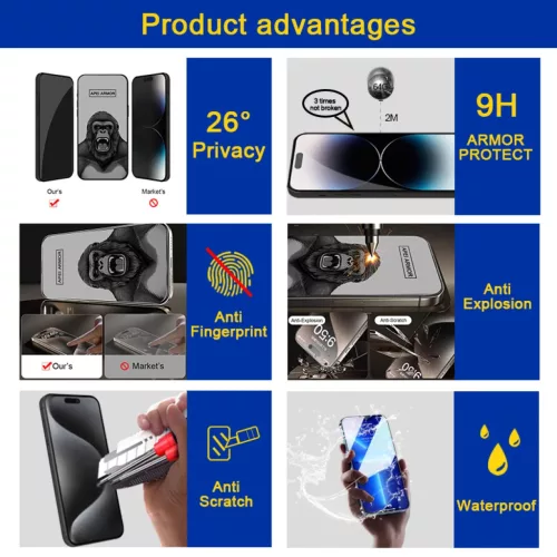 iPhone 17 Pro Max betekintés gátló üvegfólia Prémium Apei Armor - 2 kép