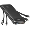 Charmast W1148 Powerbank 5V 3A 10000 mAh beépített kábelekkel USB A / USB C / Lightning / Micro USB fekete