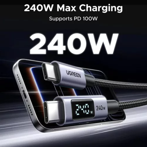 USB-C - USB-C Kábel UGREEN 65866 Kijelző, 240W, 1m, Szürke-6941876268665 3 kép