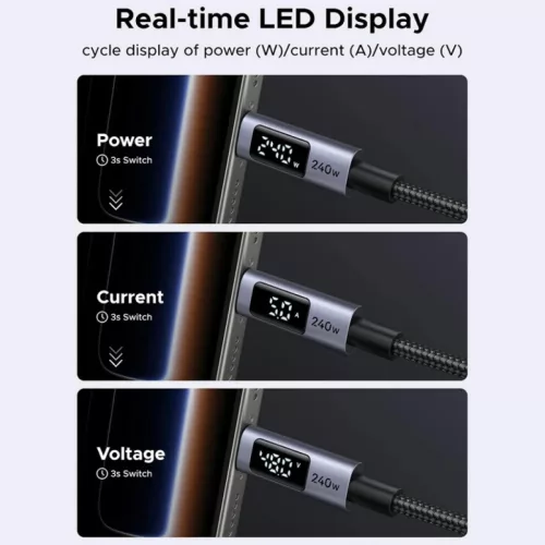 USB-C - USB-C Kábel UGREEN 65866 Kijelző, 240W, 1m, Szürke-6941876268665 5 kép
