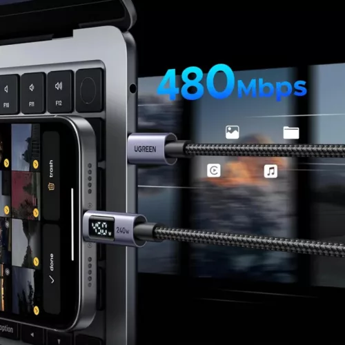 USB-C - USB-C Kábel UGREEN 65866 Kijelző, 240W, 1m, Szürke-6941876268665 6 kép