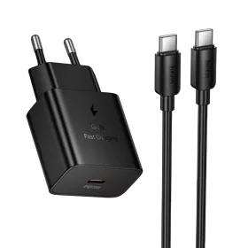   Hoco USB-C QC PD 25W hálózati töltő adapter + USB-C – USB-C kábel N76 fekete