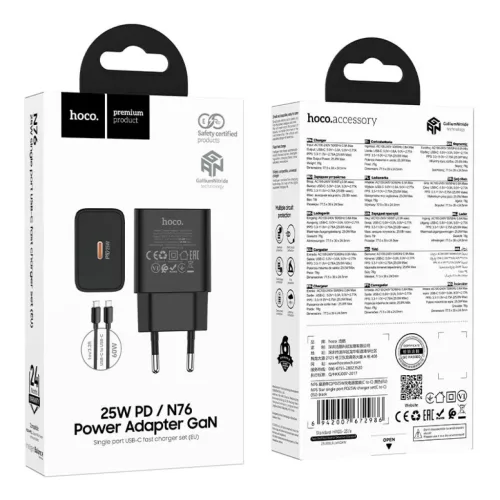 Hoco USB-C QC PD 25W hálózati töltő adapter + USB-C – USB-C káb-6942007679169 9 kép